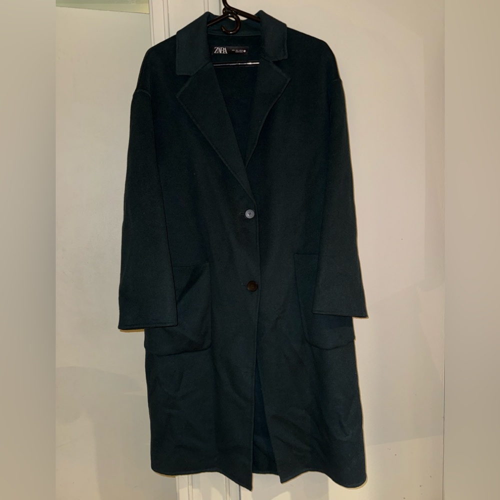 Zara Double Face Wool Blend Single Breasted Coat with Patch Pockets